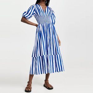 $345 AYR White Marais Blue Extra Extra Regatta Stripe Dress size L Fit & Flare